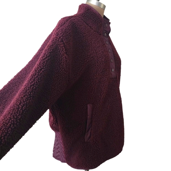 Athleta Cozy Sherpa Snap Sweatshirt Size XL Burgundy - Picture 9 of 12